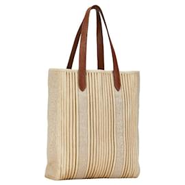 Hermès-Sac Cabas en Toile et Cuir Hermes Calicut-Marron,Beige