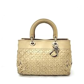 Dior-Christian Dior Woven Cannage Tote Bag -Brown