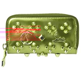 Christian Louboutin-Christian Louboutin Leather Coin Case/Key Pouch with Key Ring-Golden,Metallic