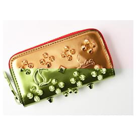 Christian Louboutin-Christian Louboutin Leather Coin Case/Key Pouch with Key Ring-Golden,Metallic