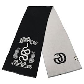 Gucci-Gucci Kingsnake Scarf in Black Wool-Black
