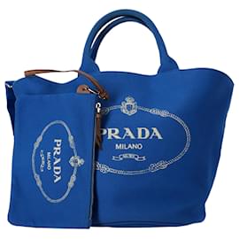Prada-Prada Canapa Logo Tote in Blue Canvas-Blue