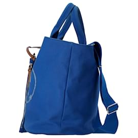 Prada-Prada Canapa Logo Tote in Blue Canvas-Blue
