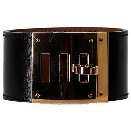 Bracelet Kelly Dog Hermès en cuir noir Noir