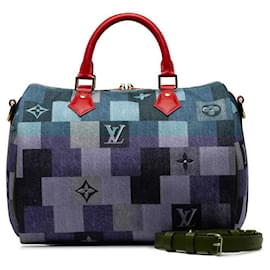 Louis Vuitton-Louis Vuitton Denim Leather Speedy Bandouliere 30 Patchwork Handbag-Blue
