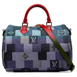Louis Vuitton-Louis Vuitton Denim Leather Speedy Bandouliere 30 Patchwork Handbag-Blue