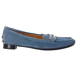 Tod's-Tod's Crystal Embellishments Loafers in Blue Suede-Blue,Light blue