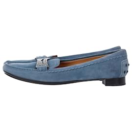 Tod's-Tod's Crystal Embellishments Loafers in Blue Suede-Blue,Light blue