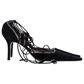 Givenchy-Givenchy Lace Up Pointed Pumps in Black Suede-Black