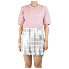 Autre Marque-Pink bejewelled cable-knit cropped jumper - size UK 8-Pink