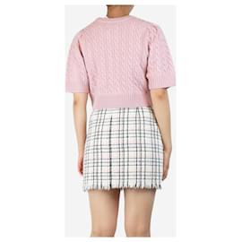 Autre Marque-Pink bejewelled cable-knit cropped jumper - size UK 8-Pink