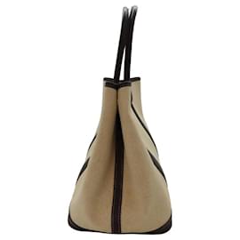 Hermès-Sac tote en toile et cuir Hermes Garden Party PM-Marron