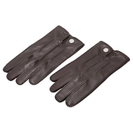 Hermès-Gants en agneau à bouton Hermes Sellier-Marron