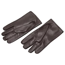 Hermès-Gants en agneau à bouton Hermes Sellier-Marron