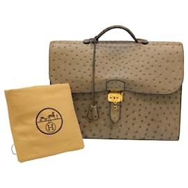 Hermès-Hermes Ostrich Leather Sac a Depeche Briefcase-Grey