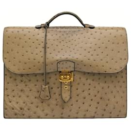 Hermès-Hermes Ostrich Leather Sac a Depeche Briefcase-Grey
