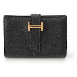 Hermès-Portefeuille Mini Bearn en Chèvre Mysore d'Hermès-Noir
