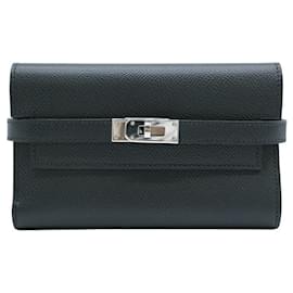 Hermès-Portefeuille Hermes Kelly Moyen Compact Noir-Noir