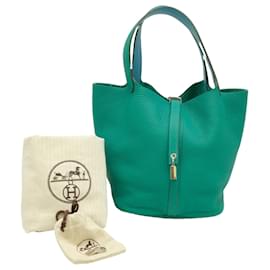 Hermès-Sac à main Hermes Picotin Lock MM en cuir vert-Vert