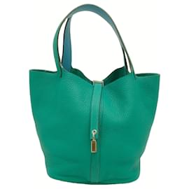 Hermès-Sac à main Hermes Picotin Lock MM en cuir vert-Vert