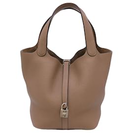 Hermès-Sac à main Hermes Picotin Lock MM en Clémence-Gris