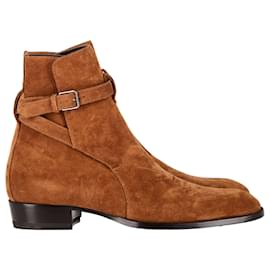 Saint Laurent- Saint Laurent Wyatt 30 Jodhpur Boots in Brown Suede-Brown,Red