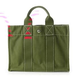 Hermès-Sac à main en toile Hermès rouge-Rouge