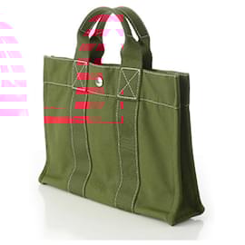 Hermès-Sac à main en toile Hermès rouge-Rouge