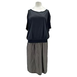 Lanvin-Robe en soie bicolore-Black