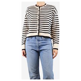 Autre Marque-Black and cream boiled cashmere striped cardigan - size UK 8-Cream