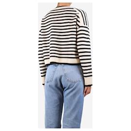 Autre Marque-Black and cream boiled cashmere striped cardigan - size UK 8-Cream