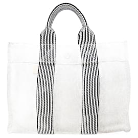 Hermès-Sac à main Hermes Foult PM en toile grise-Marron