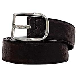 Gucci-Cinto padrão de couro marrom Gucci-Marrom