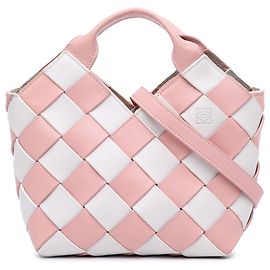 Sac à panier en cuir tissé vichy rose mini LOEWE Rose Blanc