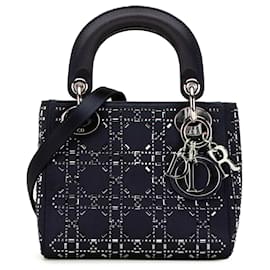 Dior-Dior Blue Mini Satin Cannage Strass Crystal Embellished Lady Dior-Blue,Navy blue