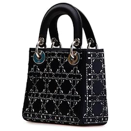 Dior-Dior Blue Mini Satin Cannage Strass Crystal Embellished Lady Dior-Blue,Navy blue