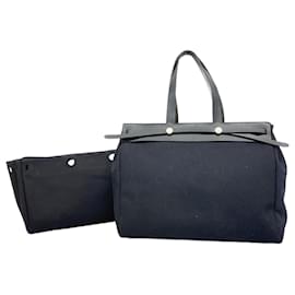 Hermès-Sac à épaule Hermes Airbats Cabas Toile Officier-Noir
