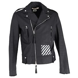 Off White Off-White Diagonal Stripe Biker Jacket in Black Leather Black
