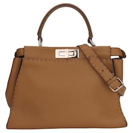 Fendi-Fendi Peekaboo 8BN290 Leather Shoulder Bag-Brown