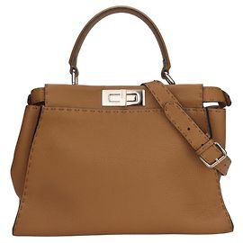 Bolsa de ombro de couro Fendi Peekaboo 8BN290 Marrom