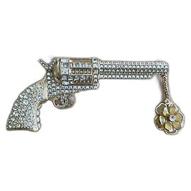 Broche Chanel Revolver Maxi Dorée Métal Strass Swarovski Doré
