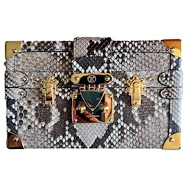 Louis Vuitton Petite Malle Python Pochette Beige Beige Écru Imprimé python Bronze