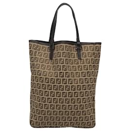 Fendi-FENDI Zucchino Canvas Tote Bag Beige Silver Auth sw631-Silvery,Beige