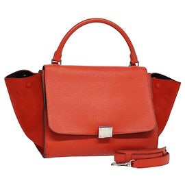 Céline CELINE Trapeze Medium Borsa a Mano Pelle Suede 2in1 Rossa Argento Auth gh084 Argento Rosso