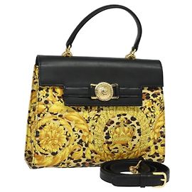 Borsa a mano Gianni Versace PVC 2 vie Giallo Oro nero Auth sw583 Nero D'oro Giallo