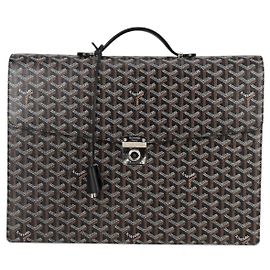 GOYARD Herringbone Business Bag PVC Leather Black Auth 118898M Black