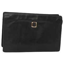 LOEWE Anagram Clutch Bag Leder Schwarz Gold Auth 124098 Schwarz Golden