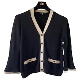 Chanel-Chanel Cashmere Black and Ecru Classic Cardigan FR 42-Black,Beige