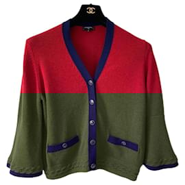 Chanel-Chanel Cashmere Red and Navy Blue Classic Cardigan FR 42-Red,Navy blue