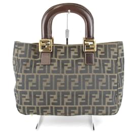 Fendi-Sac à main Fendi Zucca en toile kaki-Kaki